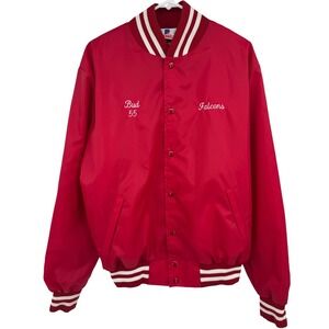 Vintage 80s Rennoc Varsity Jacket Red North Catholic Falcons Bud 55 Large USA